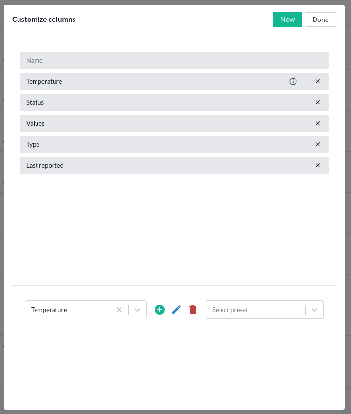 Customize columns overview