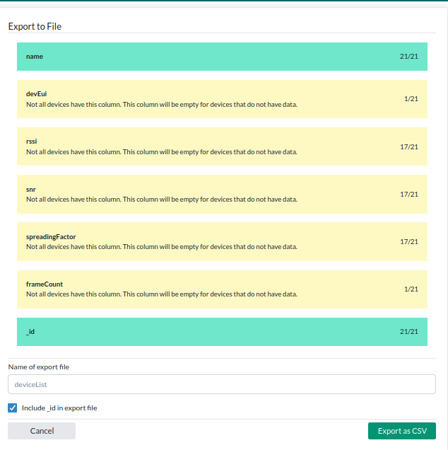 Yggio export with CSV